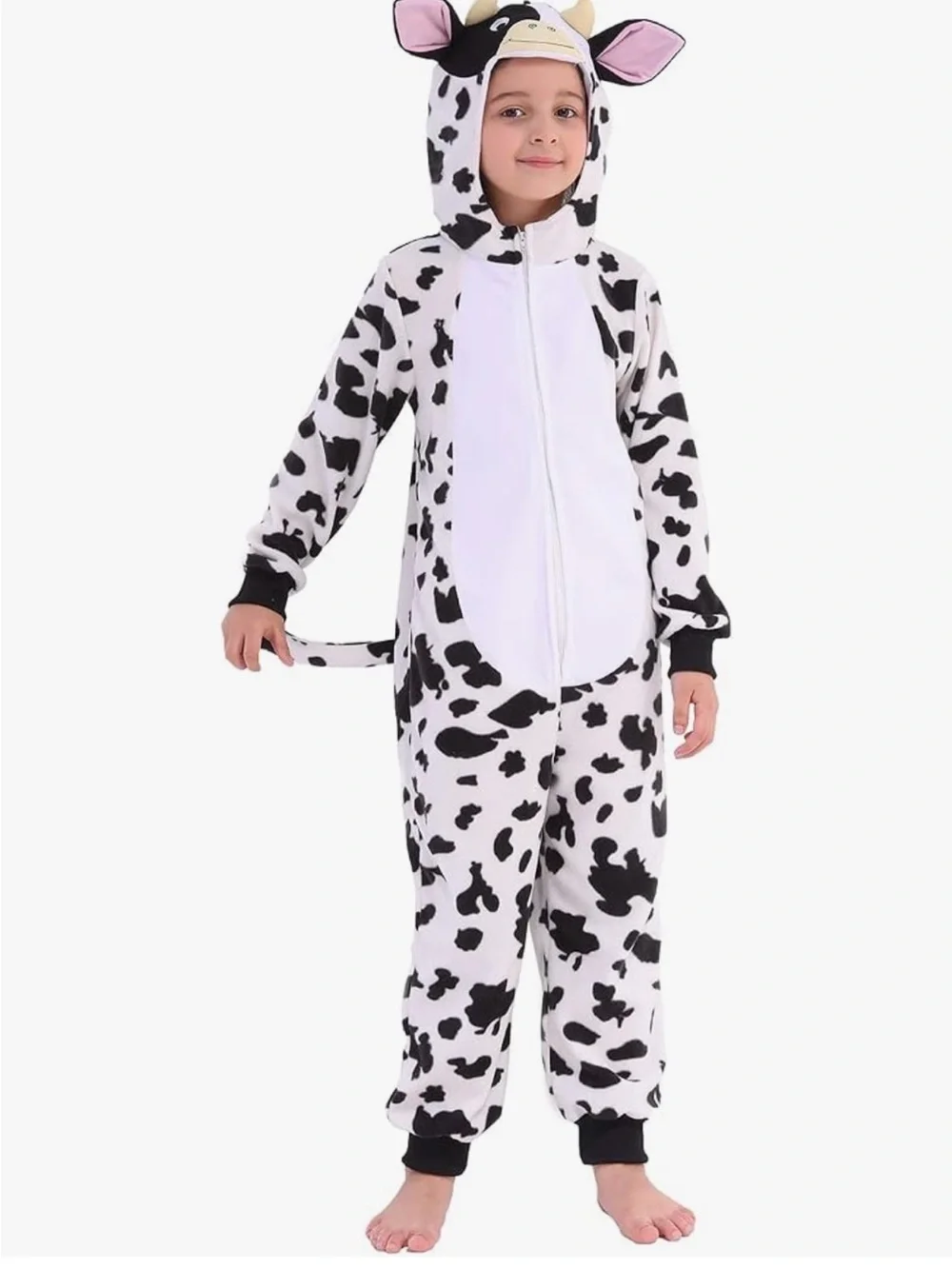 Kids Cow Onesie Costume - Black and White Plush Hooded Pajama size 4-6